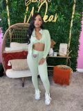 Long Sleeve Solid Tight Two Piece Pants Set CH-24042