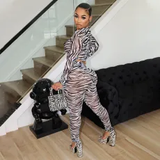 Stripe Print Long Sleeve Pants Two Piece Set GAXB-A448ST
