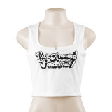 Solid Letter Print Slim Tank Tops GAXB-W098TP