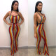 Print Stripe Backless Halter Jumpsuit LSL-LS8004