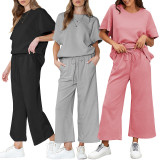 Solid Color Loose O Neck Two Piece Pants Set ME-Q24S8523