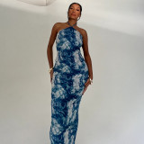 Sleeveless Print Halter Slim Maxi Dress GAXB-A438DS