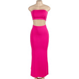 Solid Color Wrap Chest And Long Skirt Suit GAXB-A454ST