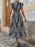 Fashion V Neck Print Big Swing Maxi Dress OD-D8693