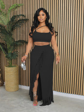 Casual Solid Sling Vest Long Splirt Skirts Suit AMLF-XR5005