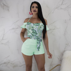 Sling One Neck Ruffle Stripe Printed Romper TE-4693
