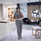 Short Sleeve Stripe Casual Loose 2 Piece Pants Set WAF-77673