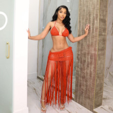 Braided Solid Color Tassel Beach Skirts Suit OSM-AJ4462