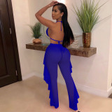 Solid Color See Throguh Mesh Sling Two Piece Pants Set TE-4691