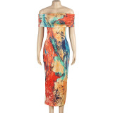 Fashion One Shoulder Print Slim Maxi Dress GAXB-A466DS
