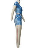 Short Sleeve Print Casual Two Piece Shorts Set OD-D8664