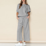 Solid Color Loose O Neck Two Piece Pants Set ME-Q24S8523
