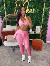 Long Sleeve Solid Tight Two Piece Pants Set CH-24042