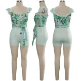Sling One Neck Ruffle Stripe Printed Romper TE-4693