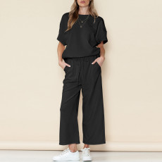 Solid Color Loose O Neck Two Piece Pants Set ME-Q24S8523