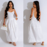 Sexy Backless Solid Color Sling Maxi Dress BN-B9447
