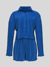 Solid Color Lapel Loose Shirt Two Piece Shorts Set MIL-T121