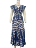 Fashion V Neck Print Big Swing Maxi Dress OD-D8693
