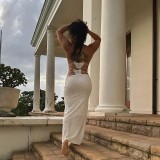 Print Sleeveless Tie Up Blackless Long Dress GAXB-W086DS