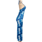 Sleeveless Print Halter Slim Maxi Dress GAXB-A438DS