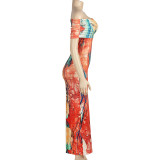 Fashion One Shoulder Print Slim Maxi Dress GAXB-A466DS
