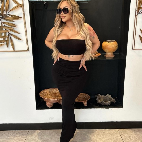Solid Color Wrap Chest And Long Skirt Suit GAXB-A454ST