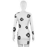 Long Sleeve Floral Printed Slim Mini Dress GAXB-A439DS