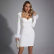 Long Sleeve Feather Patchwork Mini Dress GAXB-A301DS