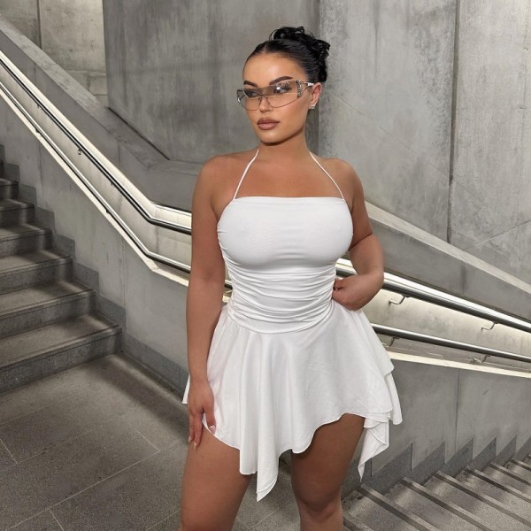 Solid Halter Slim Irregular Mini Dress GAXB-A152DS