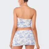 Print Wrap Chest Tops And Skirt 2 Piece Set GAXB-A108ST