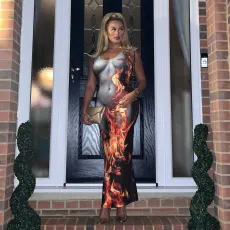 Flame Print Sling Long Dress GAXB-W055DS