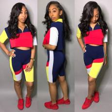 Contrast Color Casual Sport Two Piece Shorts Set LSL-LS6142