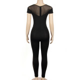 Mesh Patchwork Short Sleeve Jumpsuit GAXB-A028JP