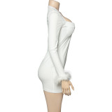Long Sleeve Feather Patchwork Mini Dress GAXB-A301DS