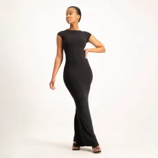 Solid Color O Neck Slim Maxi Dress GAXB-A389DS