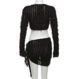 Long Sleeve Tie Up Tops And Split Skirt Suit GAXB-T002ST