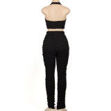 Sleeveless Halter Tops Pants Two Piece Set GAXB-A040ST
