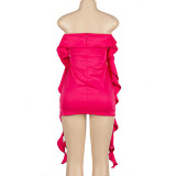 Sleeveless One Shoulder Wooden Ear Split Dress GAXB-A230DS