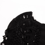 Solid Hollow Out Long Sleeve Sexy Erotic Dress GAXB-A083DS