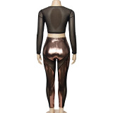 Long Sleeve Mesh Patchwork Pants Suit GAXB-A318ST