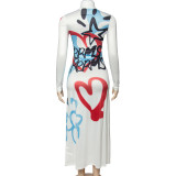 Long Sleeve Graffiti Letter Print Long Dress GAXB-W064DS