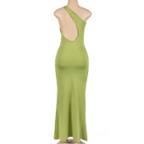 Solid Color Backless Slash Shoulder Maxi Dress GAXB-A146DS