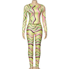 Long Sleeve Stripe Print 2 Piece Set GAXB-A325ST