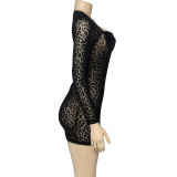 Leopard Print Flocked Mesh Mini Dress GAXB-A342DS