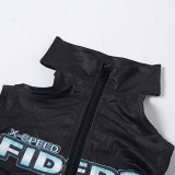 Sleeveless Letter Print Hollow Out Bodysuit GAXB-W057BS