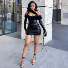 Solid One Shoulder Long Sleeve Mini Dress GAXB-W074DS