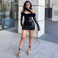 Solid One Shoulder Long Sleeve Mini Dress GAXB-W074DS