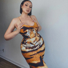 Tiger Print Sexy Backless Long Dresses GAXB-W056DS