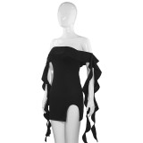 Sleeveless One Shoulder Wooden Ear Split Dress GAXB-A230DS