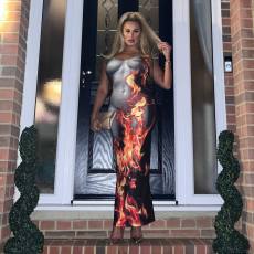 Flame Print Sling Long Dress GAXB-W055DS